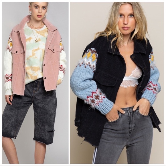 POL Winter Corduroy & Knitted Sleeve Jacket - Picture 4 of 16